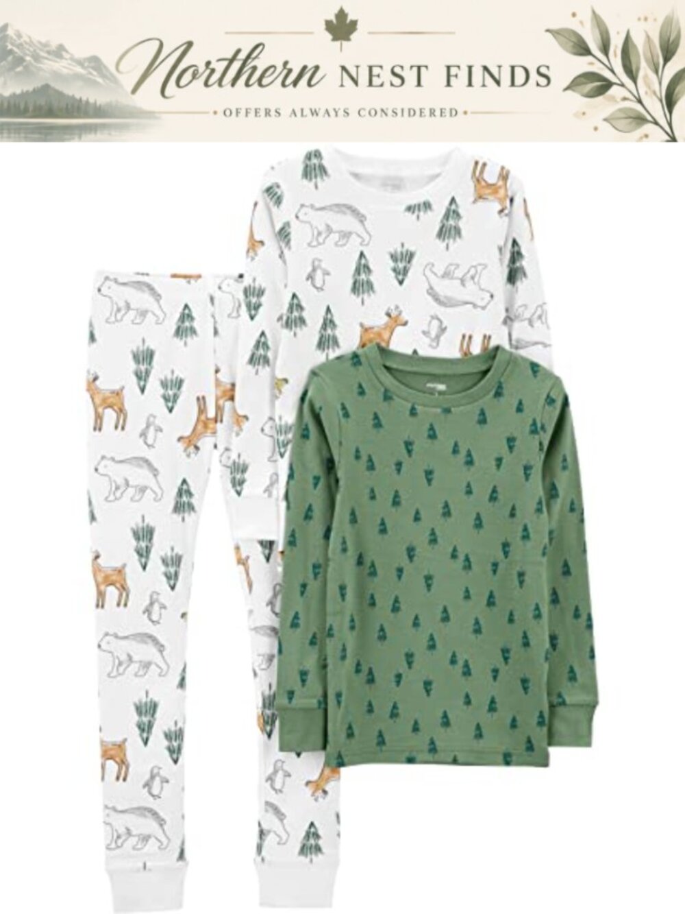 3-Piece Snug-Fit Cotton Christmas Pajama Set Girls Toddler